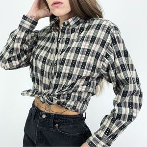 Vintage Plaid Button-Front Top | Size S
